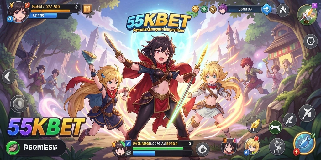 Tampilan gameplay seru di <strong>55KBET</strong> dengan karakter anime favorit.