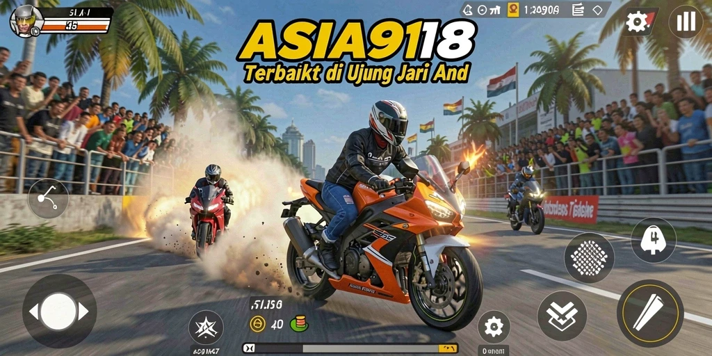 Tampilan seru dari gameplay balapan motor di ASIA918.