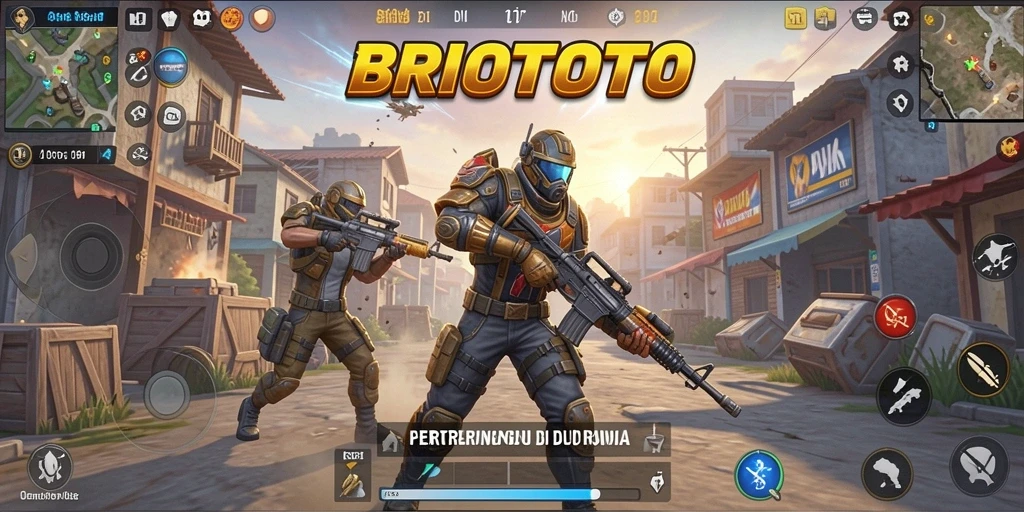 Screenshot gameplay BRIOTOTO menampilkan aksi pertarungan seru dalam Battle Royale.