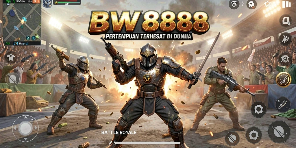 Tangkapan layar gameplay BW888 penuh aksi Battle Royale.