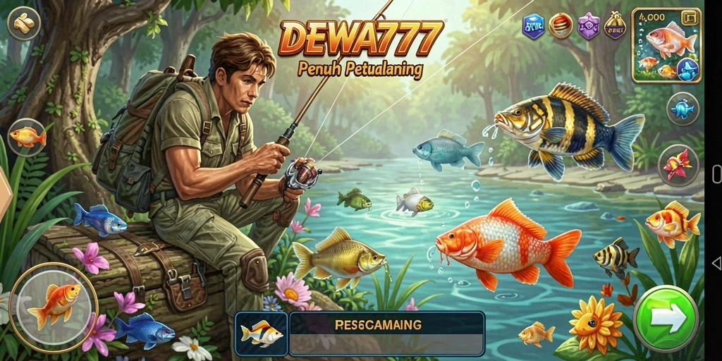 Tampilan gameplay DEWA777 yang menampilkan aksi memancing yang seru.