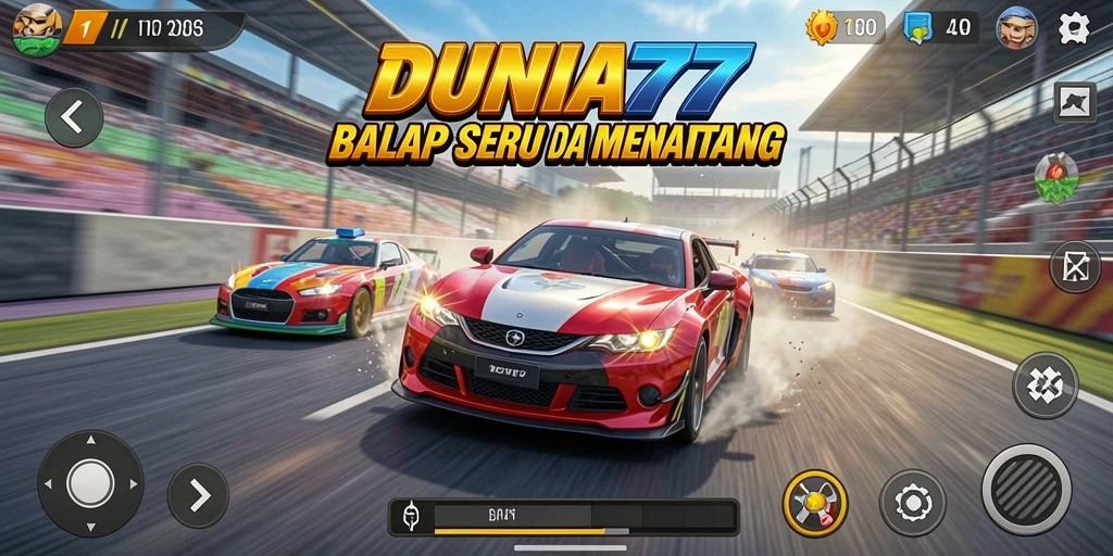 Tampilan gameplay balap seru di DUNIA77 yang mendebarkan.