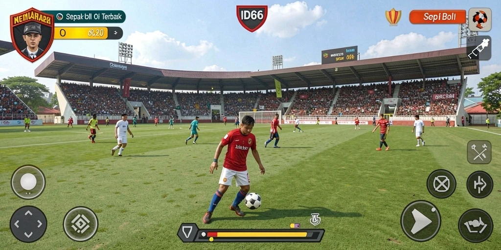 Screenshot ID66 menampilkan aksi seru dalam permainan sepak bola.