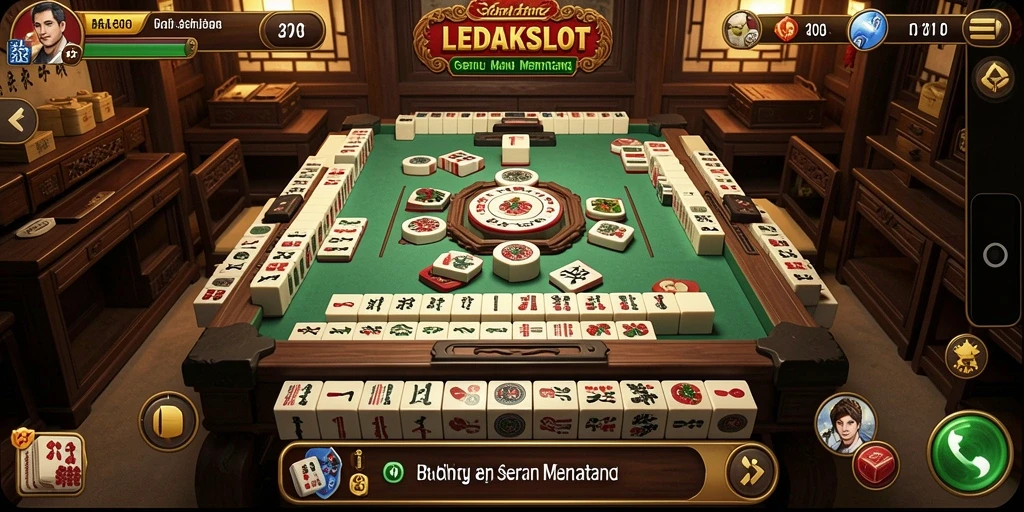 Tampilan gameplay menarik dari LEDAKSLOT yang menampilkan suasana Mahjong.