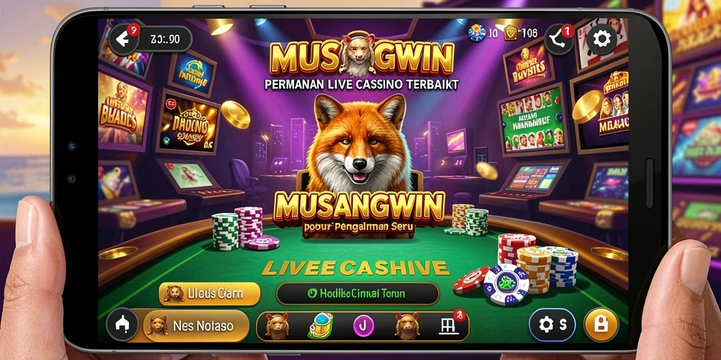 Screenshot gameplay musikal di MUSANGWIN menampilkan suasana Live Casino yang nyata.