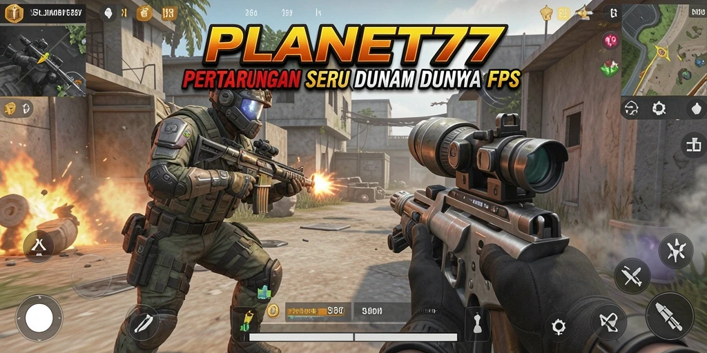 Screenshot menunjukkan pertempuran intens dan grafis menawan di PLANET77.