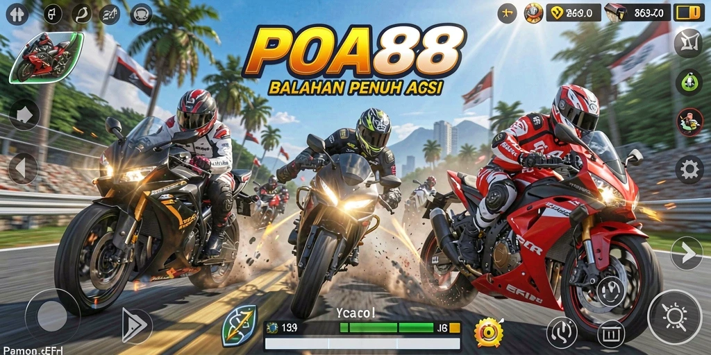 Gameplay mendebarkan di POA88 dengan balapan motor yang seru.