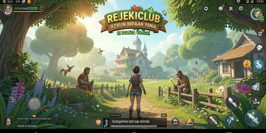 Tampilan gameplay seru di REJEKICLUB dengan kebun yang rimbun.