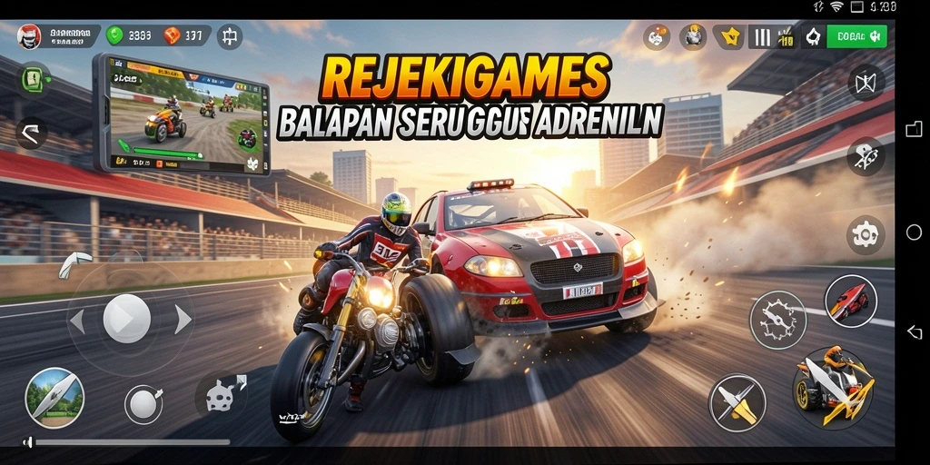 Tampilan gameplay balapan yang mendebarkan dan penuh aksi.