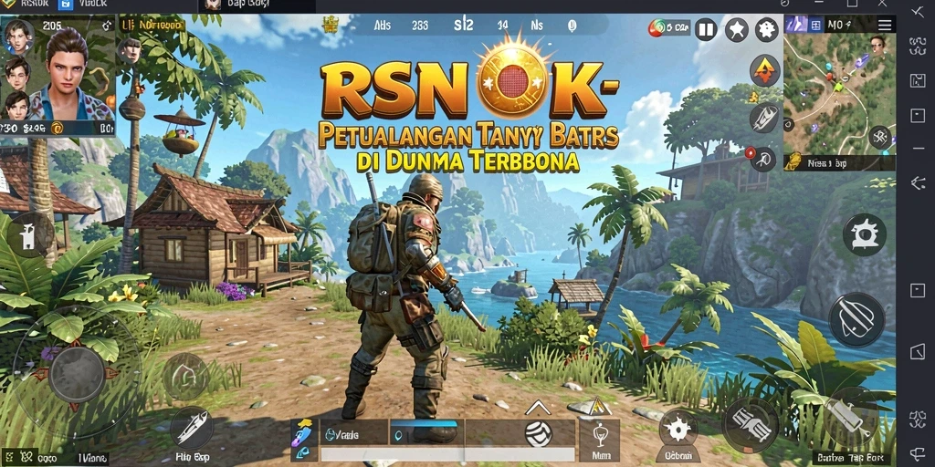 Screenshot utama RSNOK menampilkan aksi eksplorasi dunia terbuka.