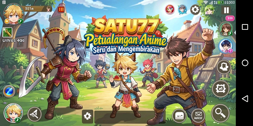 Tampilan gameplay SATU77 yang penuh warna dan aksi seru.