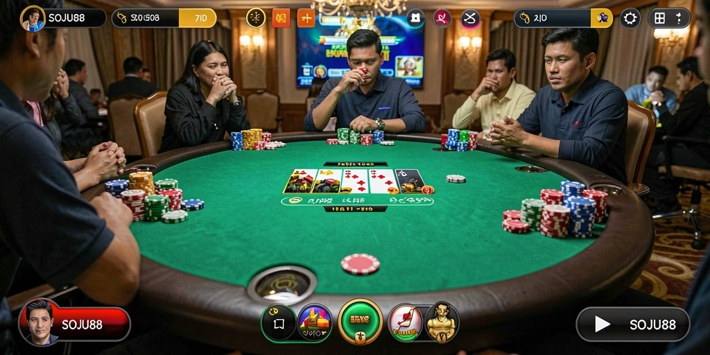 Gameplay seru di <strong>SOJU88</strong> menampilkan suasana meja poker yang menarik.