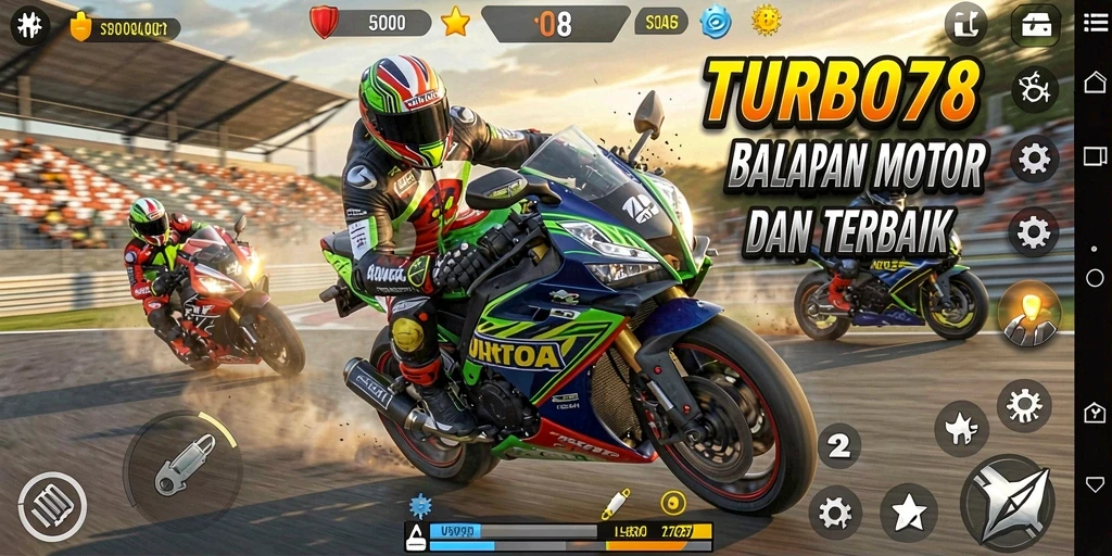 Tampilan gameplay TURBO78 saat balapan motor yang menegangkan dan cepat.