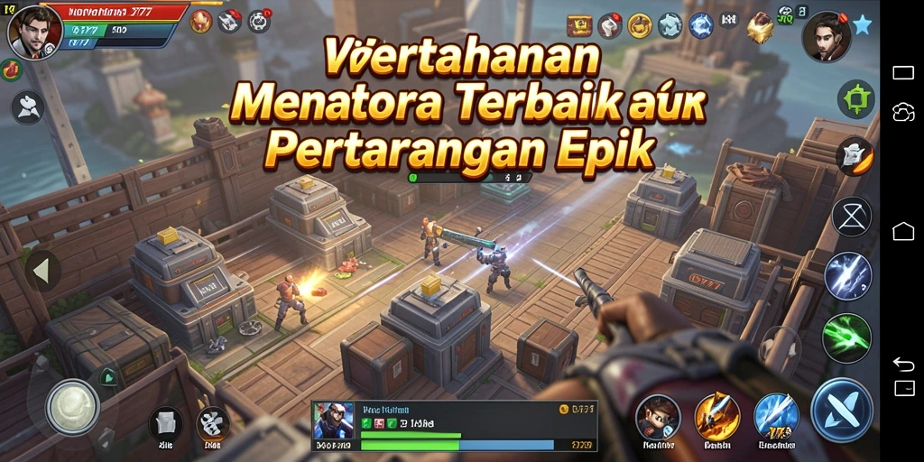Tangkapan layar menampilkan pertarungan seru di VO777 dengan berbagai menara dan musuh.